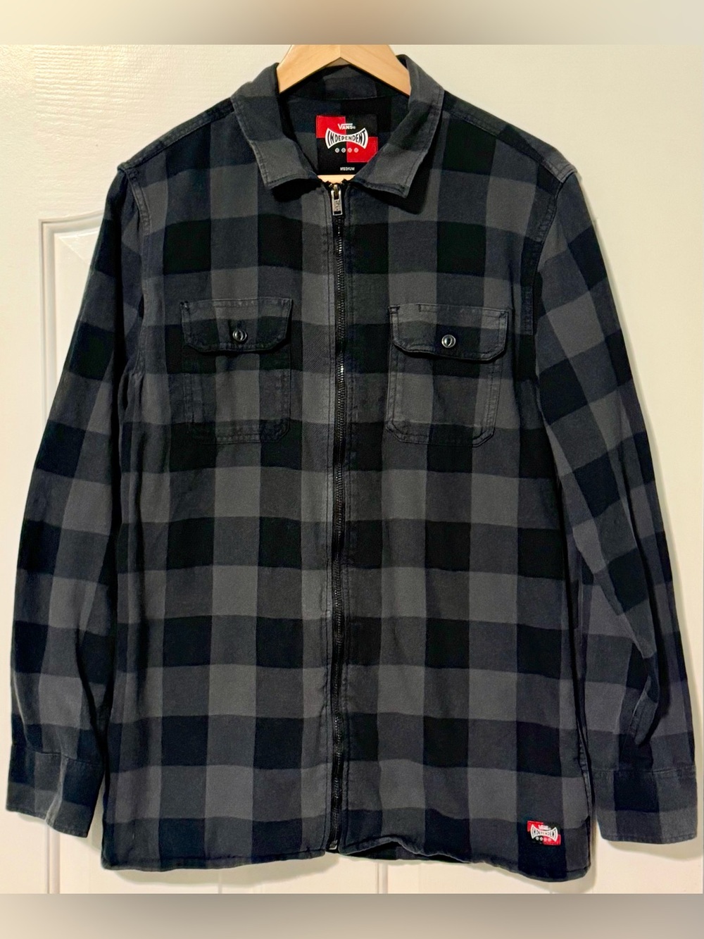 Vans x Independent Zip Flannel Shirt Jacket Gray Black Plaid Men’s M